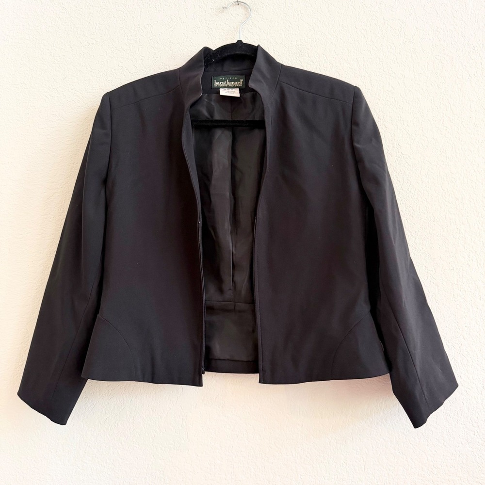 Harve Benard Petites Black Mock Neck Zip Up Blazer Jacket 6P*
